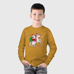 Лонгслив хлопковый детский Дед мороз на единороге 2022, цвет: горчичный — фото 2