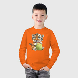 Лонгслив хлопковый детский Новогодний милашка тигрёнок, цвет: оранжевый — фото 2