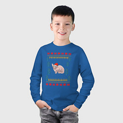 Лонгслив хлопковый детский Сфинкс рождественский свитер, цвет: синий — фото 2