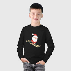 Лонгслив хлопковый детский Дед Мороз на лыжах, цвет: черный — фото 2