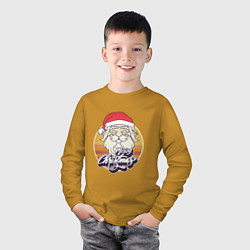 Лонгслив хлопковый детский Лого Дед Мороза, цвет: горчичный — фото 2