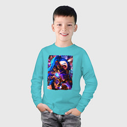 Лонгслив хлопковый детский ARCANE LOL JINX FACE LEAGUE OF LEGENDS, цвет: бирюзовый — фото 2
