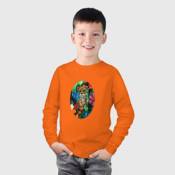 Лонгслив хлопковый детский Гепард в сад с тропическими цветами, цвет: оранжевый — фото 2