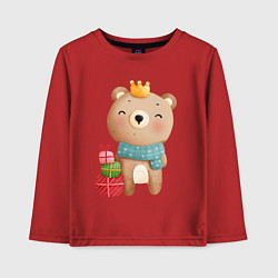 Лонгслив хлопковый детский Медвежонок с короной и подарками, цвет: красный