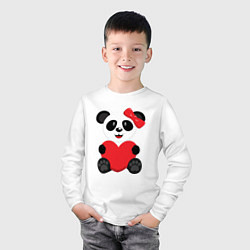 Лонгслив хлопковый детский Панда с сердцем на прозрачном фоне, цвет: белый — фото 2