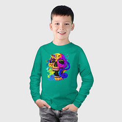 Лонгслив хлопковый детский Art skull!, цвет: зеленый — фото 2