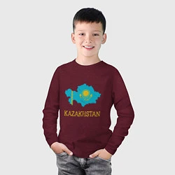 Лонгслив хлопковый детский Map Kazakhstan, цвет: меланж-бордовый — фото 2