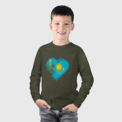 Лонгслив хлопковый детский Сердечко Казахстана, цвет: меланж-хаки — фото 2