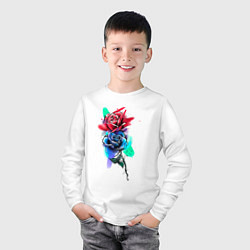 Лонгслив хлопковый детский Красная и синяя розы, цвет: белый — фото 2