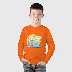 Лонгслив хлопковый детский Я не робот Програмерский мем, цвет: оранжевый — фото 2