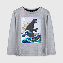 Лонгслив хлопковый детский Godzilla in The Waves Eastern, цвет: меланж
