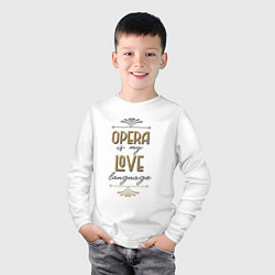 Лонгслив хлопковый детский Opera is my love language, цвет: белый — фото 2