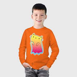 Лонгслив хлопковый детский Космический котик, цвет: оранжевый — фото 2
