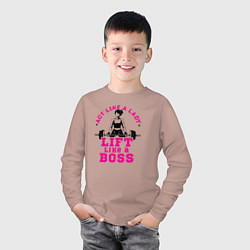 Лонгслив хлопковый детский Вести себя как леди, поднимать как босс, цвет: пыльно-розовый — фото 2