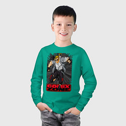 Лонгслив хлопковый детский Sketch jump, цвет: зеленый — фото 2