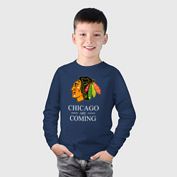 Лонгслив хлопковый детский Chicago are coming, Чикаго Блэкхокс, Chicago Black, цвет: тёмно-синий — фото 2