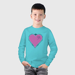 Лонгслив хлопковый детский Розовое сердце !, цвет: бирюзовый — фото 2