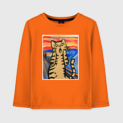 Лонгслив хлопковый детский Орущий кот пародия на Крик Мунка, цвет: оранжевый