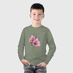 Лонгслив хлопковый детский Акварельный розовой цветок, цвет: авокадо — фото 2