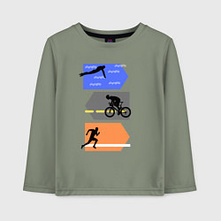 Лонгслив хлопковый детский Триатлон - плыть, ехать, бежать, цвет: авокадо