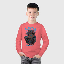 Лонгслив хлопковый детский Боец в маске, цвет: коралловый — фото 2