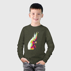 Лонгслив хлопковый детский Цветной попугай Colors parrot, цвет: меланж-хаки — фото 2