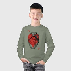 Лонгслив хлопковый детский Черви огромное сердце, цвет: авокадо — фото 2