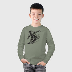 Лонгслив хлопковый детский Сноубордист черный силуэт, цвет: авокадо — фото 2