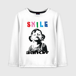 Лонгслив хлопковый детский BANKSY SMILE девочка улыбается, цвет: белый