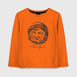 Лонгслив хлопковый детский Юрий Гагарин День Космонавтики, цвет: оранжевый