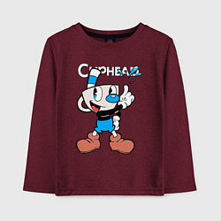 Лонгслив хлопковый детский Синяя чашка Cuphead, цвет: меланж-бордовый