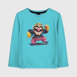 Лонгслив хлопковый детский Wario Super Mario, цвет: бирюзовый