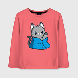 Лонгслив хлопковый детский Кот в одеяле, цвет: коралловый
