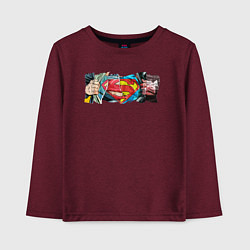 Лонгслив хлопковый детский Знак Супермена, цвет: меланж-бордовый