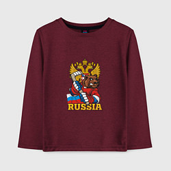 Лонгслив хлопковый детский Хоккей - Russia, цвет: меланж-бордовый