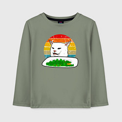 Лонгслив хлопковый детский Кот не веган, цвет: авокадо