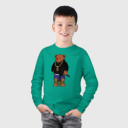 Лонгслив хлопковый детский Gangsta bear Крутой мишка, цвет: зеленый — фото 2
