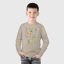 Лонгслив хлопковый детский Полевые растения цветы ботаника, цвет: миндальный — фото 2