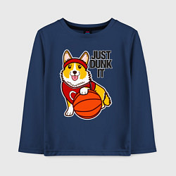 Лонгслив хлопковый детский JUST DUNK IT корги, цвет: тёмно-синий