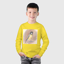 Лонгслив хлопковый детский Большая синица в стиле пастель, цвет: желтый — фото 2