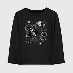 Лонгслив хлопковый детский Коты пришельцы в космосе, цвет: черный