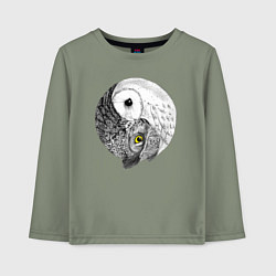 Лонгслив хлопковый детский Инь Янь по совиному, цвет: авокадо