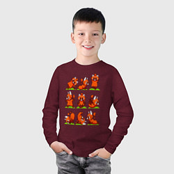 Лонгслив хлопковый детский Йога красной панды, цвет: меланж-бордовый — фото 2