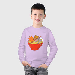 Лонгслив хлопковый детский THREE CATS EATING NOODLES, цвет: лаванда — фото 2