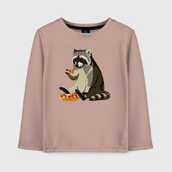 Лонгслив хлопковый детский Енот кушает пиццу, цвет: пыльно-розовый