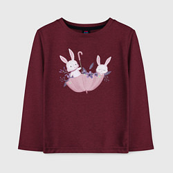 Лонгслив хлопковый детский Милые Крольчата В Зонтике, цвет: меланж-бордовый