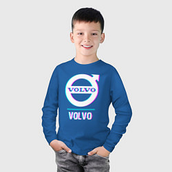 Лонгслив хлопковый детский Значок Volvo в стиле Glitch, цвет: синий — фото 2