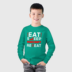 Лонгслив хлопковый детский Надпись Eat Sleep Minecraft Repeat, цвет: зеленый — фото 2