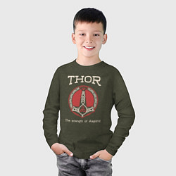 Лонгслив хлопковый детский Thor strenght of Asgard, цвет: меланж-хаки — фото 2