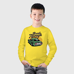 Лонгслив хлопковый детский Retro зеленый ретро-автомобиль, цвет: желтый — фото 2